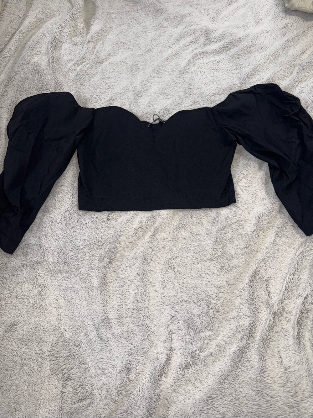 Zara Black Puff-Sleeve Cropped Top